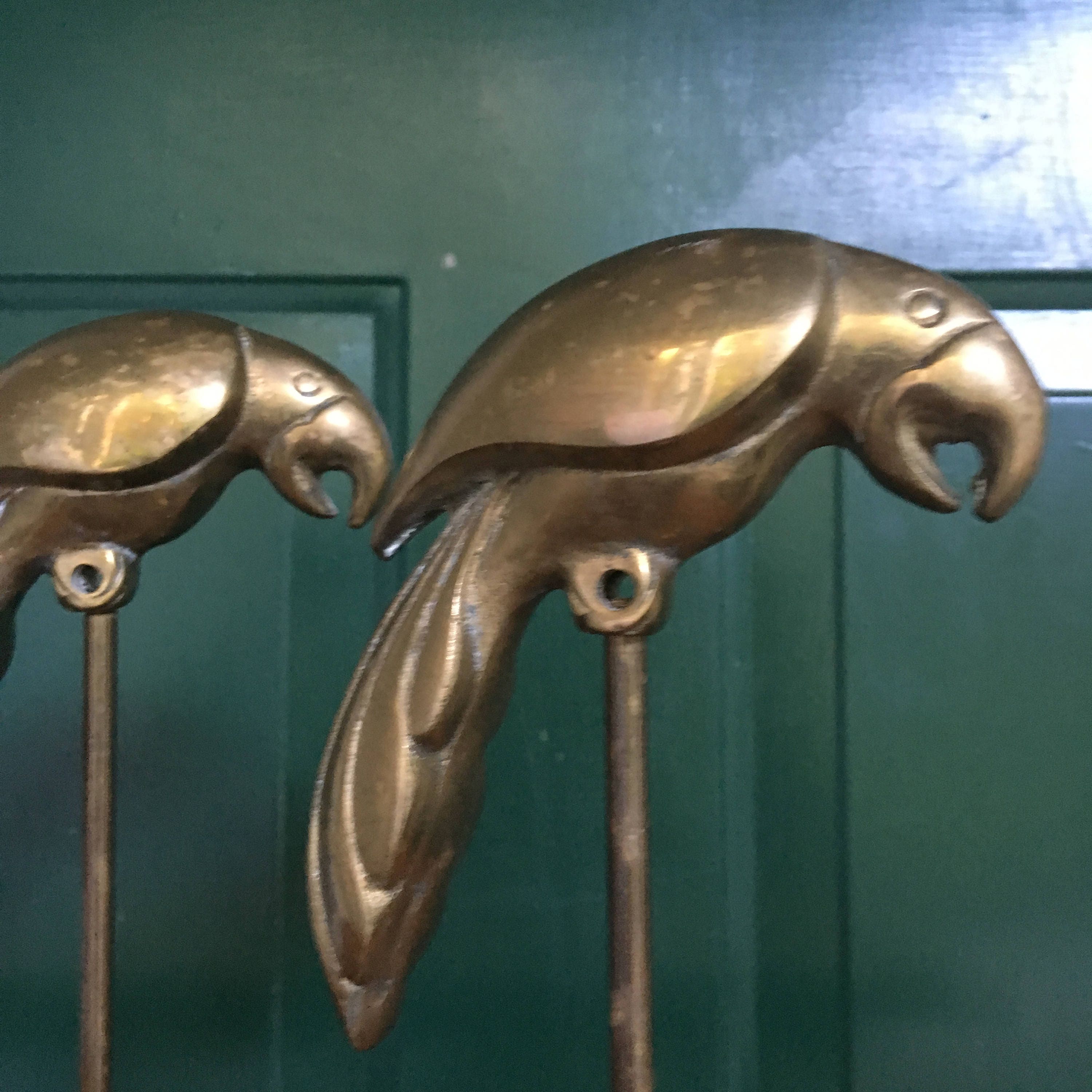 Vintage Brass Bird Decor, Set of Two, Vintage Brass Parrot, Vintage