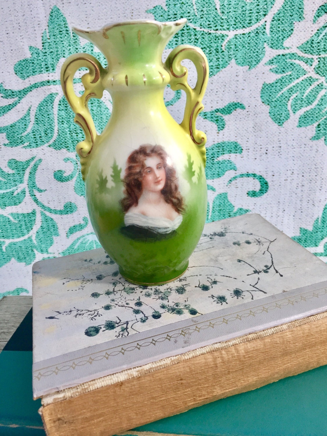 Vintage Early 1900s Austrian Vase Art Nouveau Small Portrait Vase Late