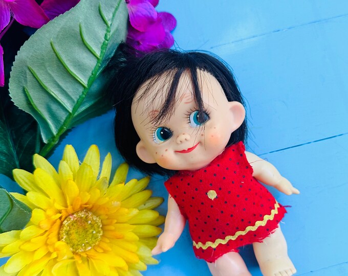 Vintage Forsum Big Eyed Doll, Kewpie Doll with Hair, Rare Doll, 1960s Collectible Doll, Rare Kewpie doll, Vintage Dolls, Retro Baby doll