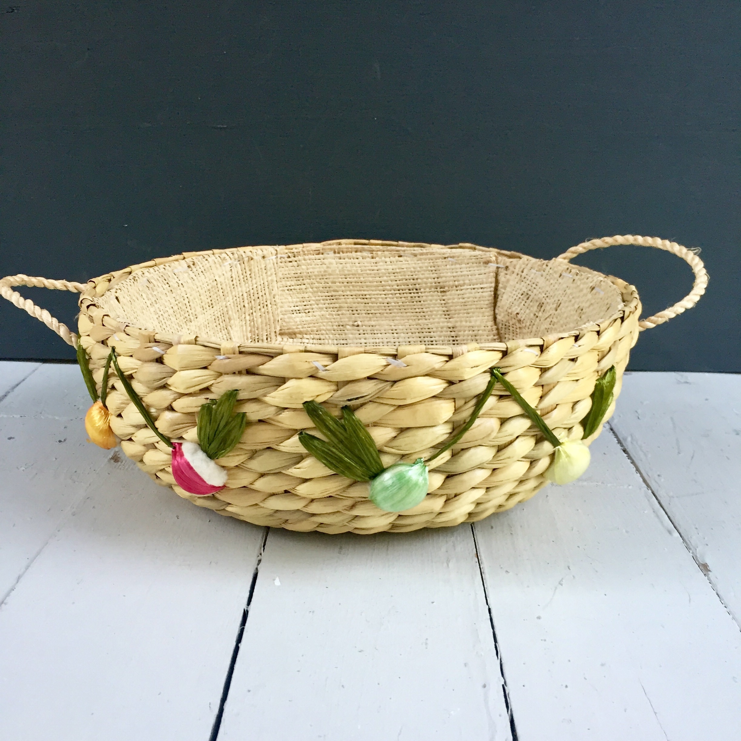 Vintage Woven Nesting Baskets, Set of Three, Vintage Raffia Baskets