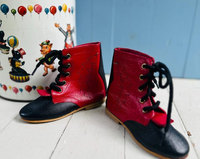 Vintage Jama Old West Boots Size 12-18 months Red and Black Western Baby Boots Lace-up Boots Vintage Infant Baby Boots