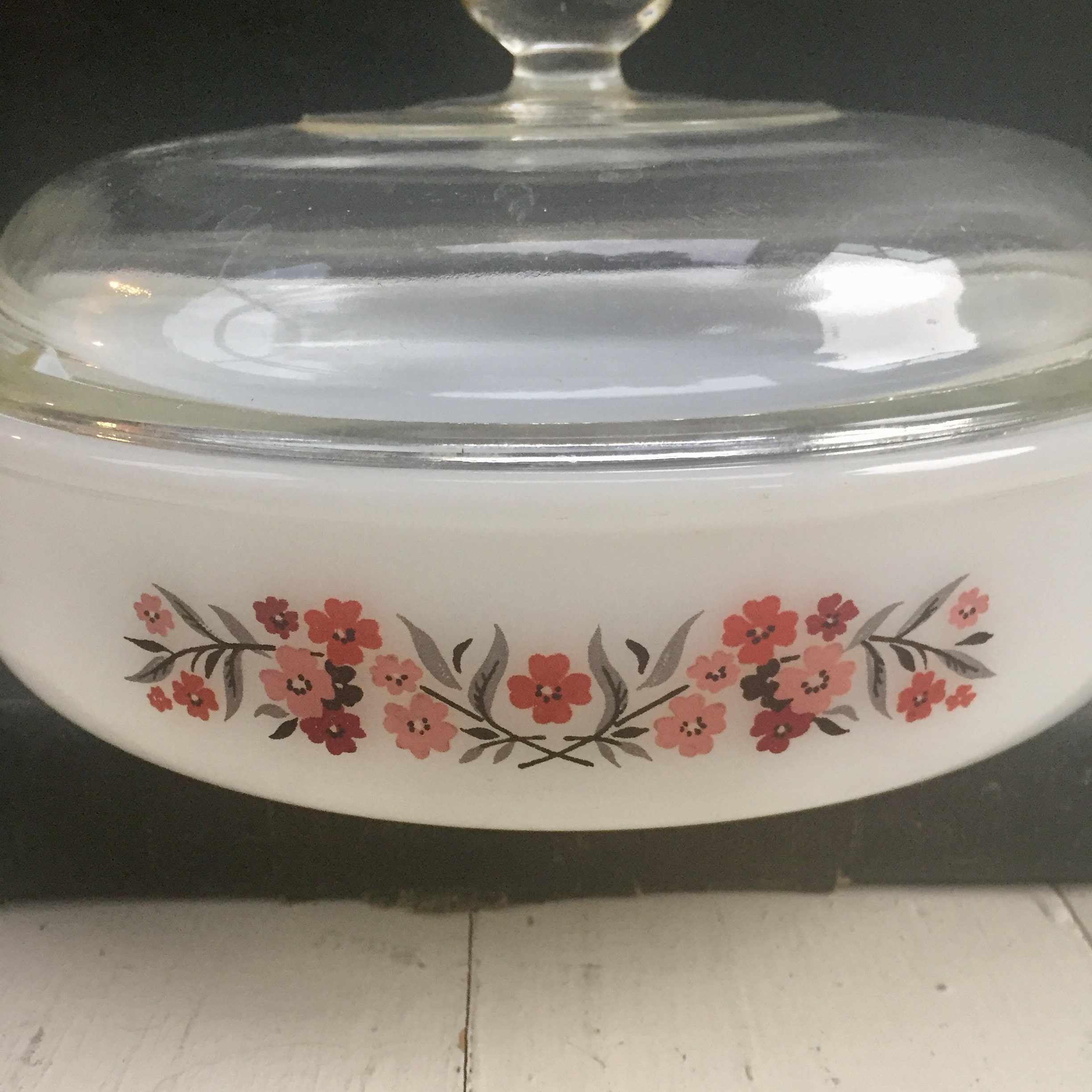 Vintage Fire King Primrose Casserole Dish with Glass Lid, Vintage Fire