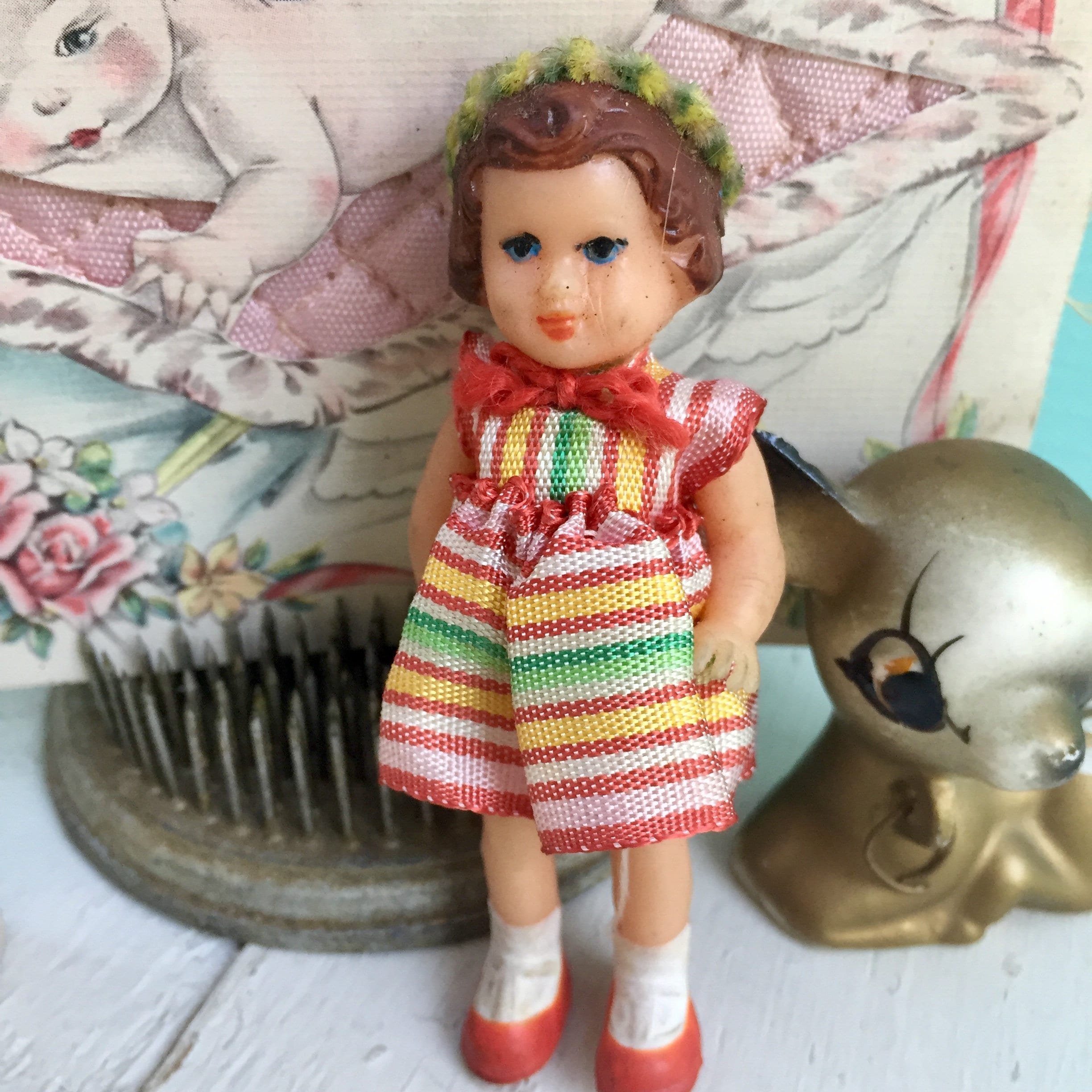 Vintage German Dollhouse Doll, Rubber Dollhouse Doll, 1950s Dollhouse