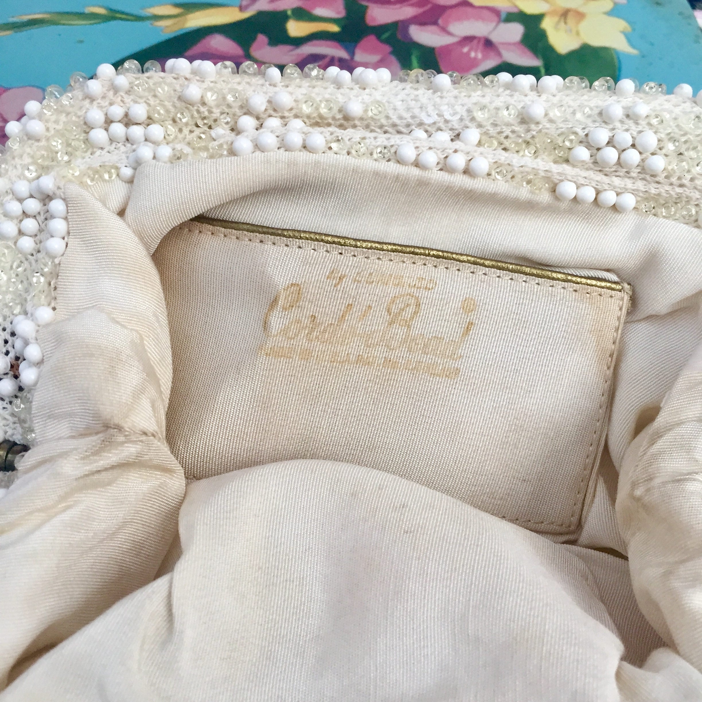 Vintage Corde Bead Clutch, Mid Century Handbag, Vintage Bridal Clutch