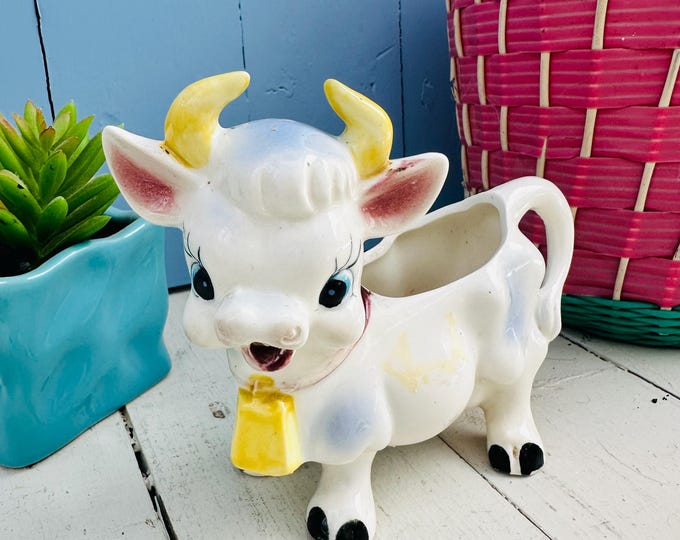 Vintage Mid Century Cow Cream Dispenser, Kitschy Kitchen Decor Lefton Cow