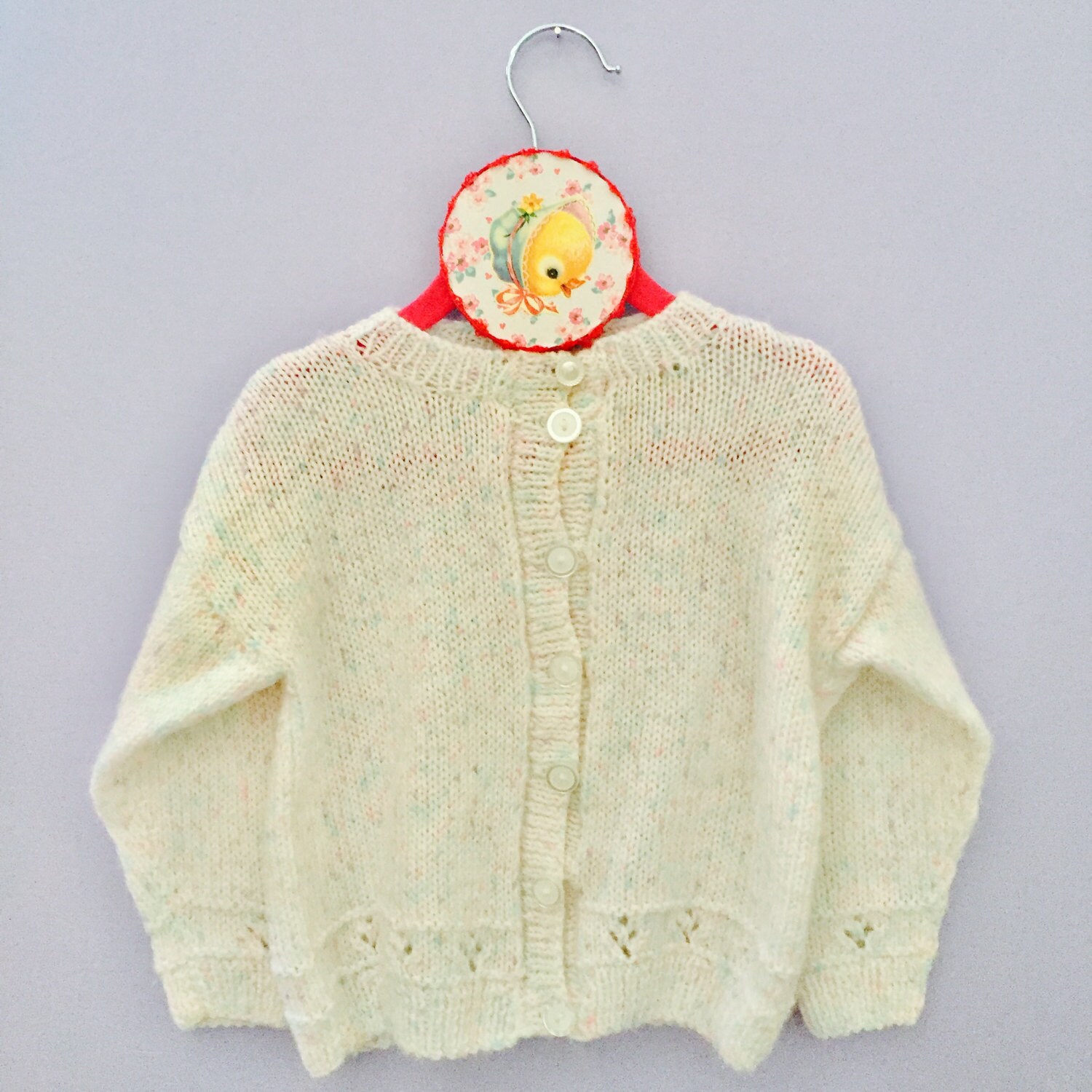 Vintage Hand Knit Toddler Sweater, White Pink Blue Toddler Cardigan