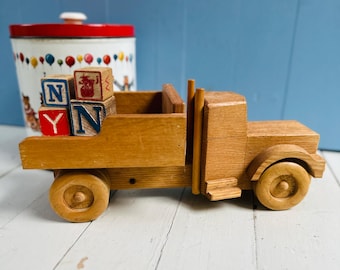 Vintage handgemaakte houten speelgoed vrachtwagen semi vrachtwagen houten speelgoed kinderkamer decor volkskunst speelgoed