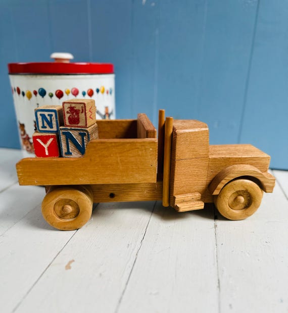 Vintage Handmade Wooden Toy Truck Semi Truck Wood Toy Nursery