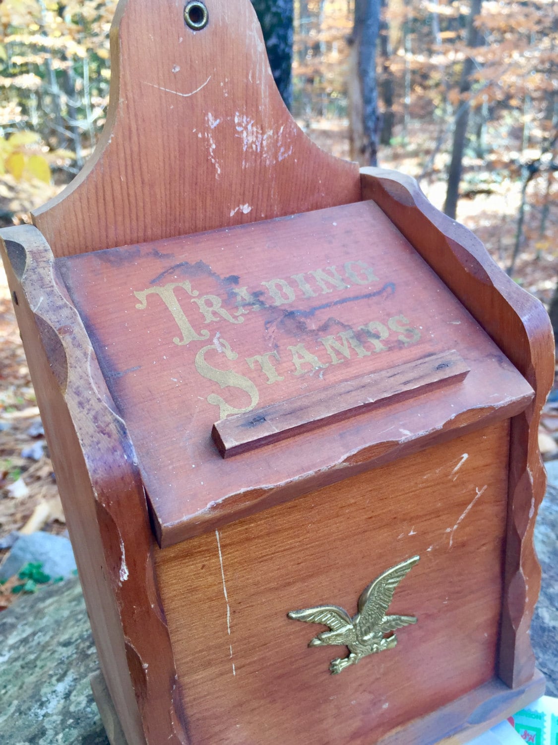 Vintage Wooden Letter Box with Brass Eagle including S&H Green Stamps