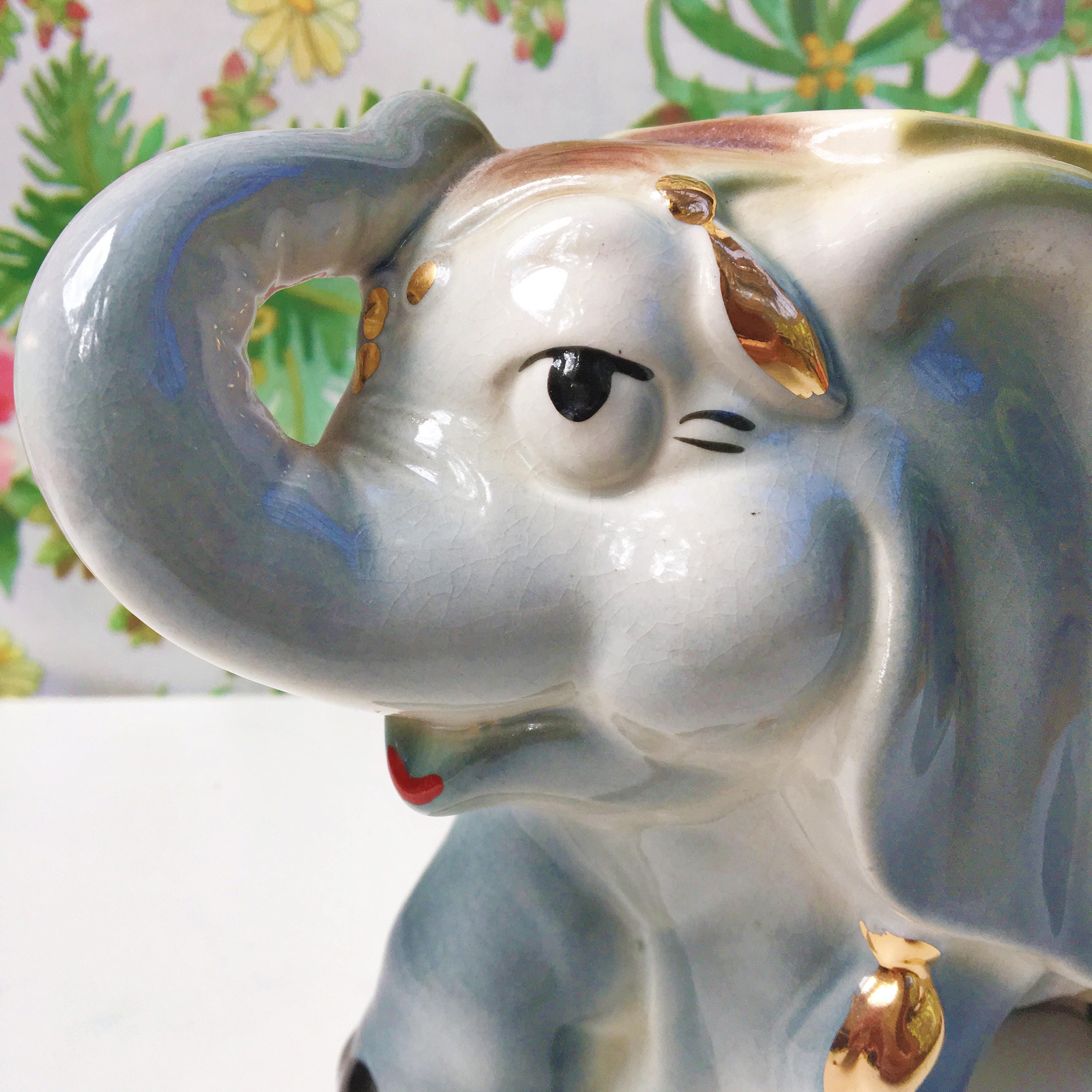 Vintage Elephant Planter, Gray Elephant Planter, Mid Century Kitschy Elephant Planter, 1950s
