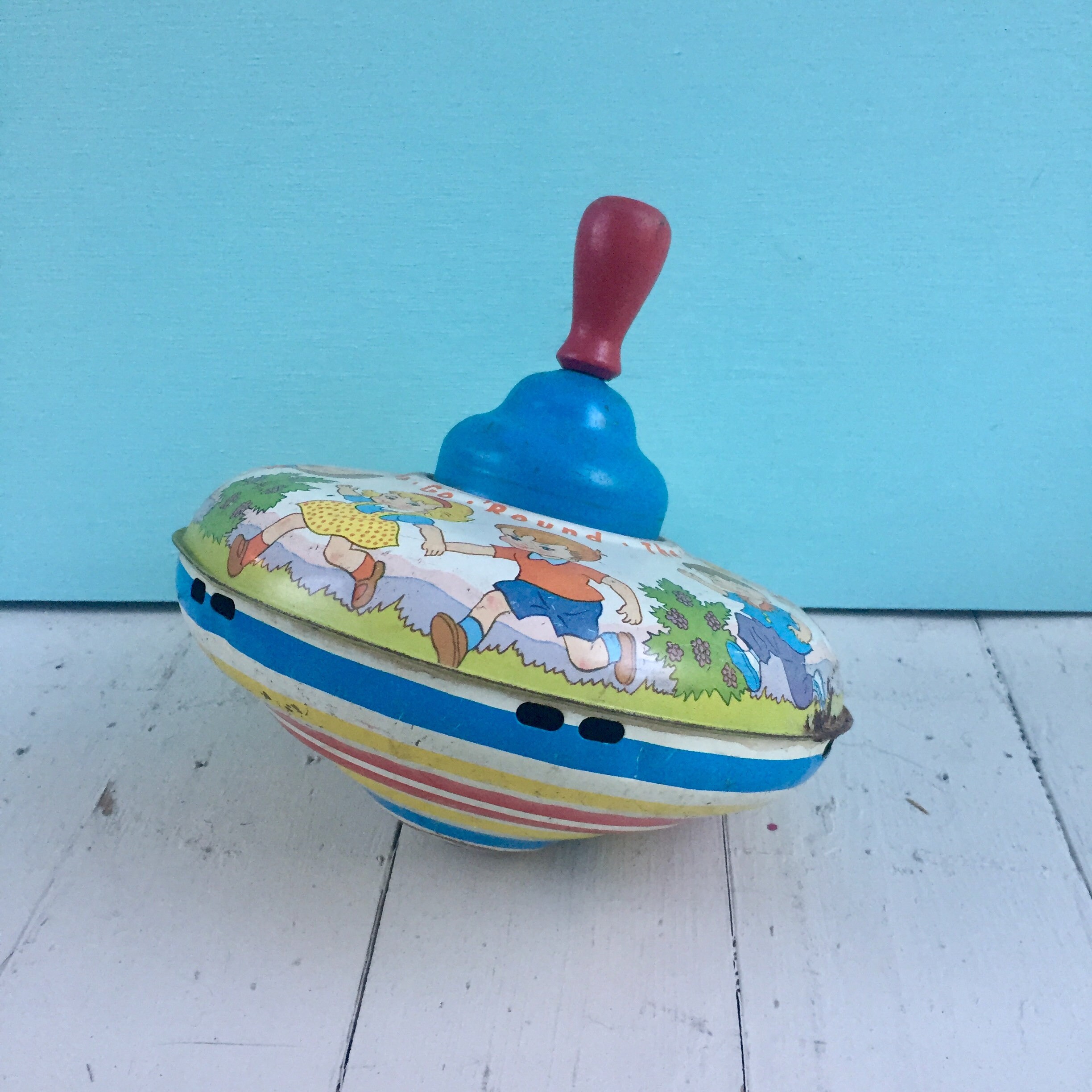 Vintage 1950s Tin Litho Toy Top, Vintage Ohio Art Toy Top, Vintage