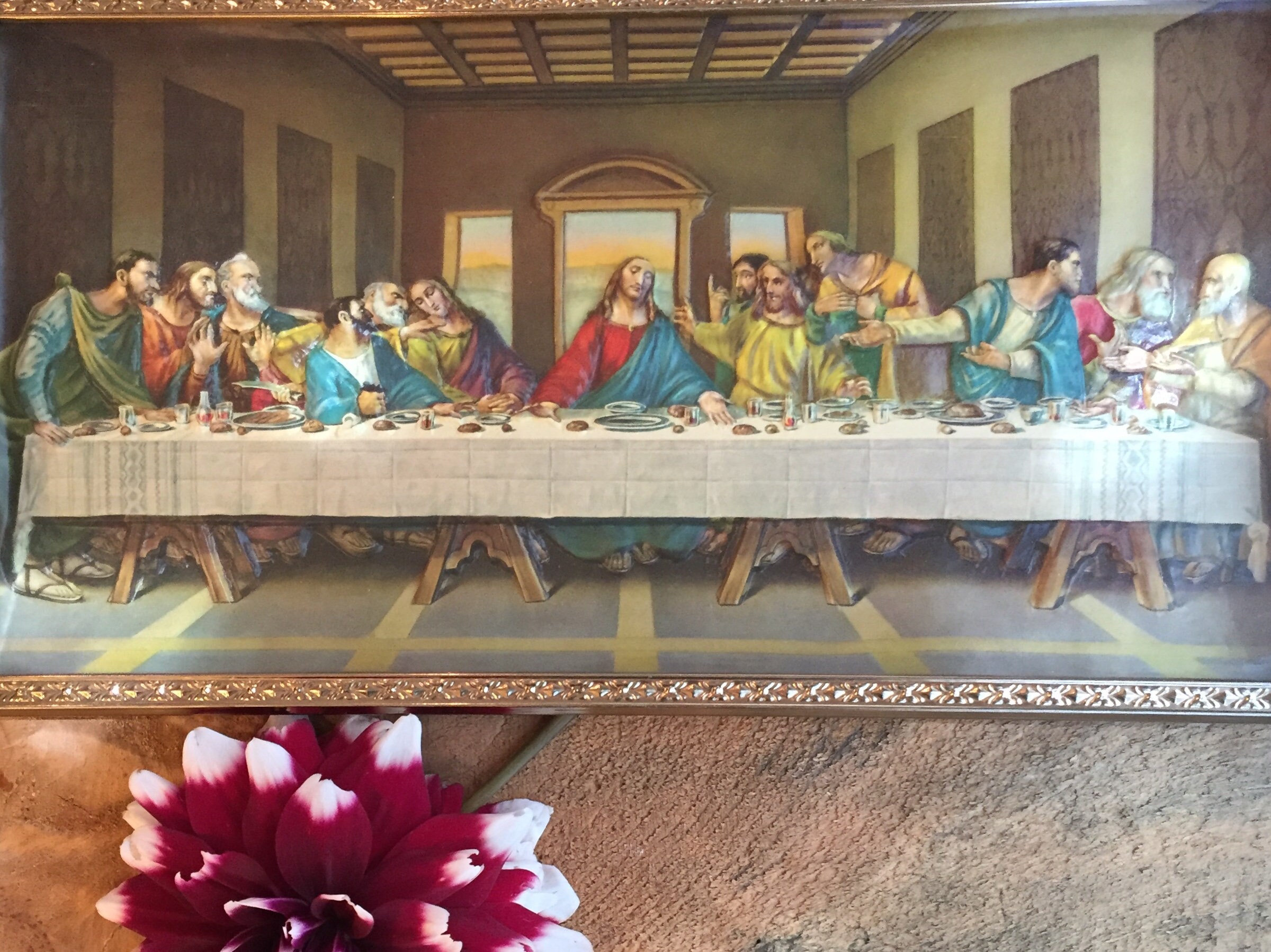 Vintage The Last Supper Wall Hanging, 3D Jesus Picture, Vintage Religious Framed Picture