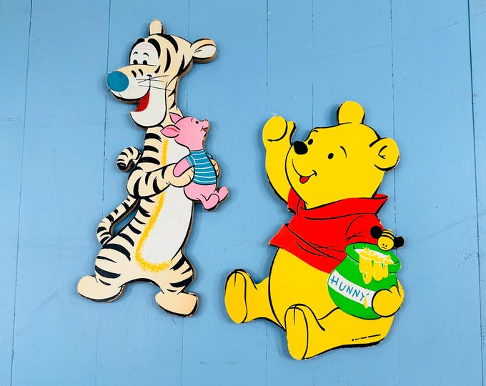 Vintage 1960s Winnie the Pooh Tigger Wall Pin-Ups Thick Cardboard Wall Decor Pooh Nursery Decor Tigger Piglet Baby Room Disney Wall Hanging