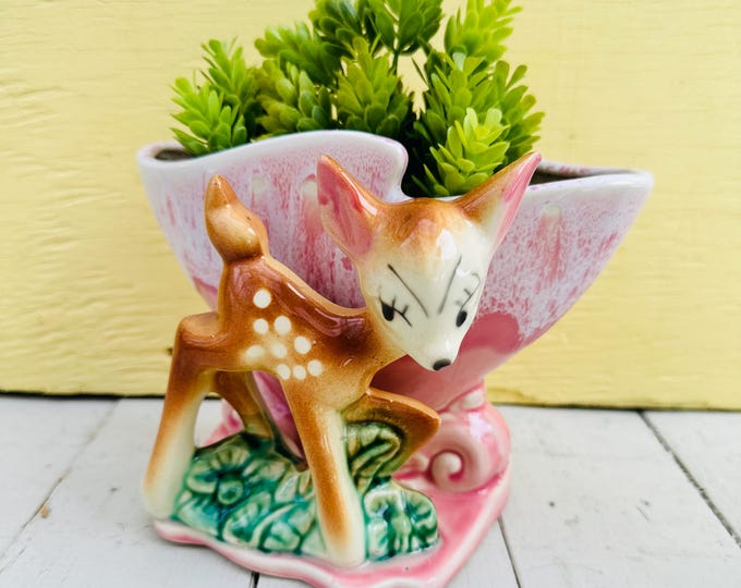 Vintage Mid Century Large Bambi Deer Planter Fawn USA Planter