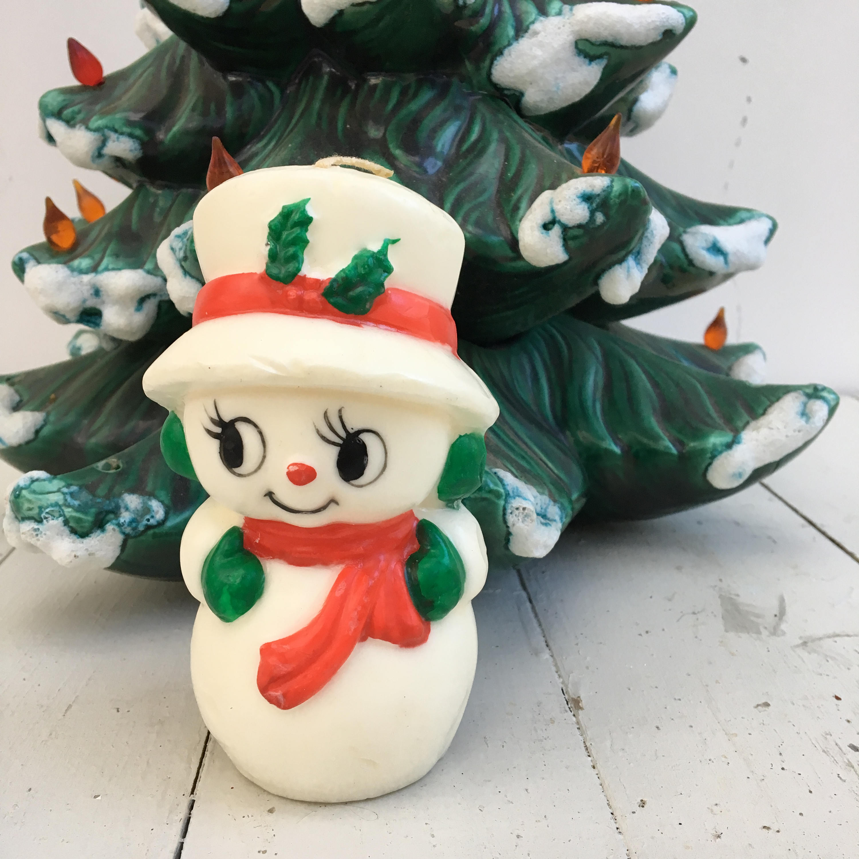 Vintage Gurley Christmas Candles, Set of Two, Vintage Snowman Christmas Candle, Kitschy