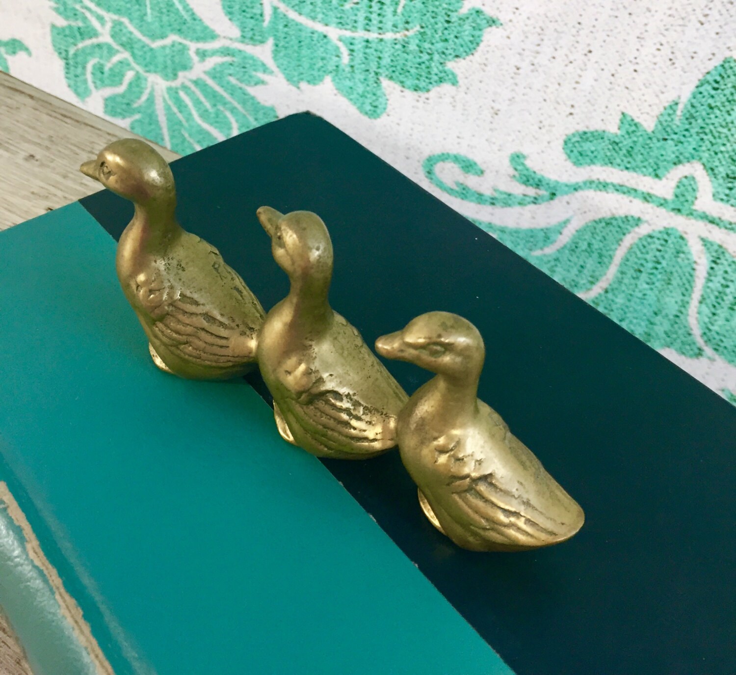 Vintage Brass Ducks, Mid Century Brass Decor, Vintage Brass Paperweight
