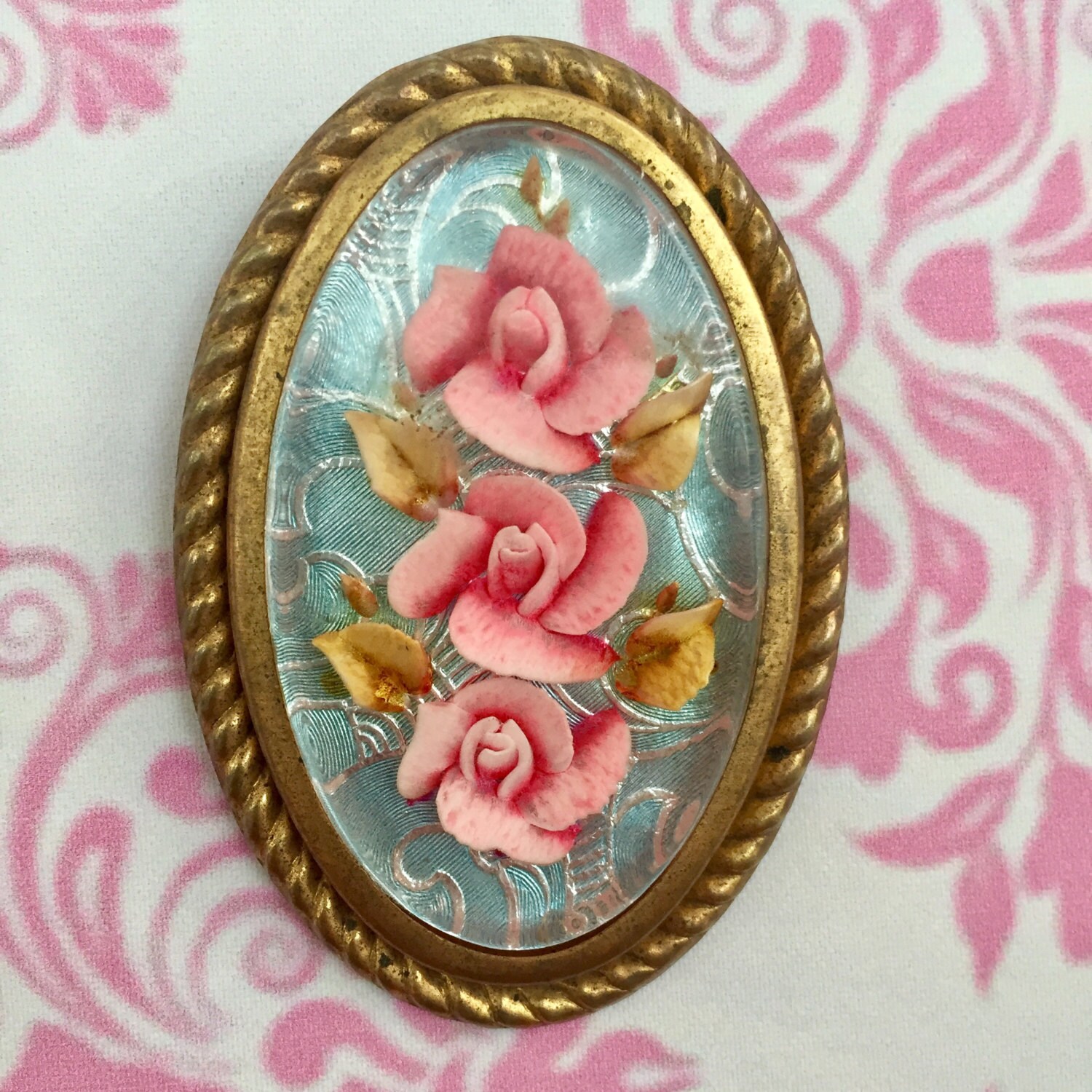 Vintage Lucite Rose Brooch Pin, Vintage 1950s Costume Jewelry, Pink