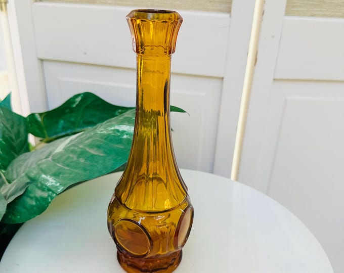 Vintage Wheaton Amber Bullseye Glass Vase Mid Century Amberina Bottle Vase Retro Apothecary Decor