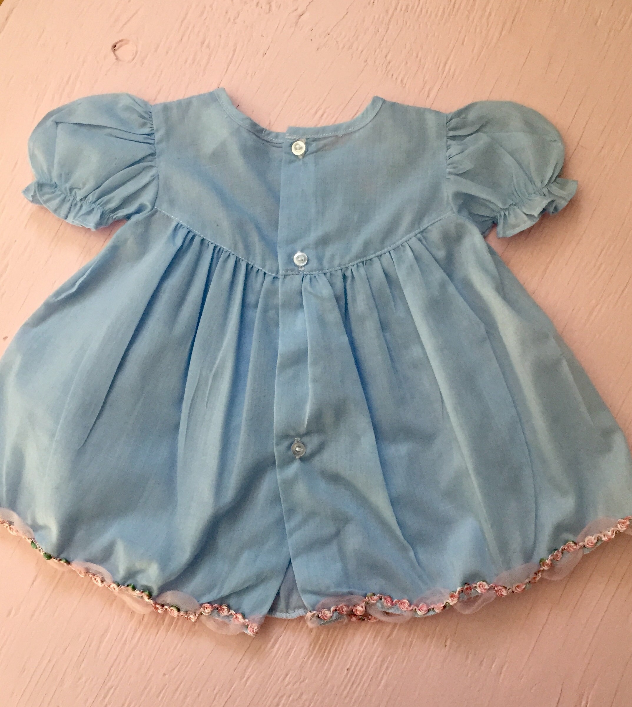 Vintage Blue Flower Embroidered Baby Dress, Size 3 to 6 months, Vintage ...