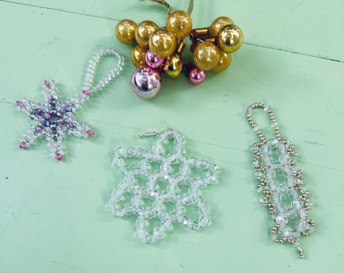 Vintage MCM Beaded Snowflake Ornaments Mid Century Christmas Ornaments Vintage Xmas Tree Decor Beaded Ornaments Retro Xmas Decorations