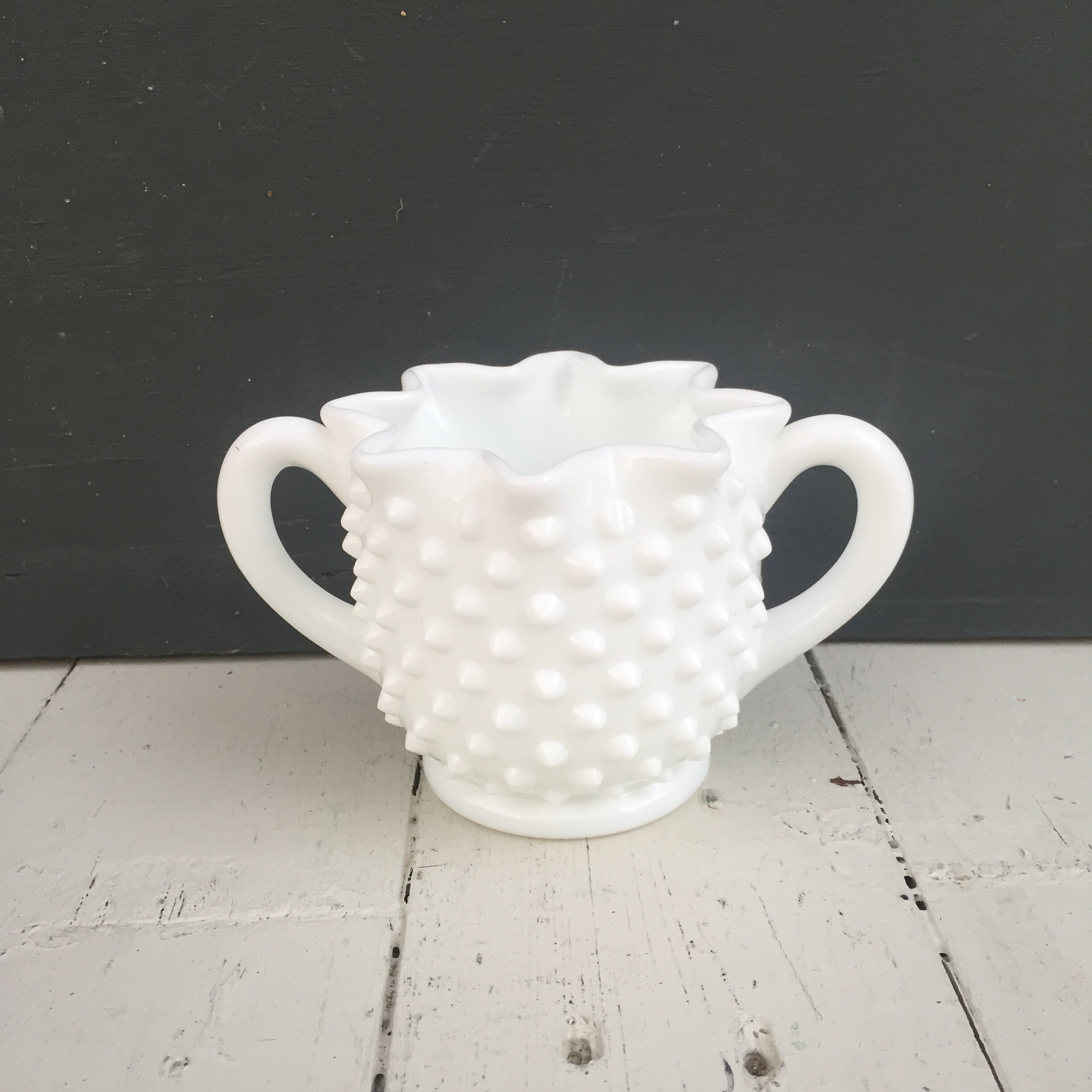Vintage White Milk Glass Sugar and Creamer Set, Vintage Hobnail Milk