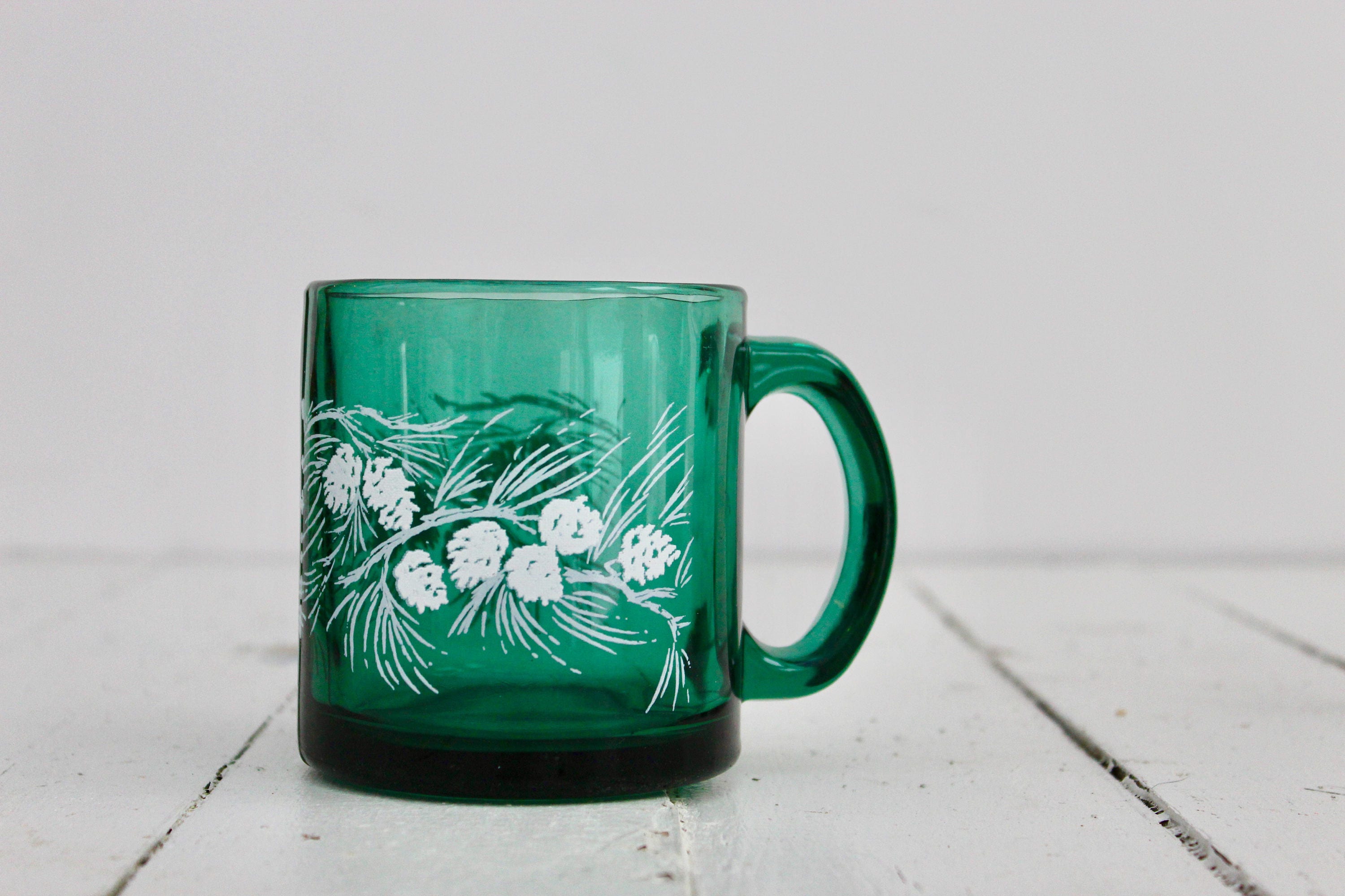 Tropical Glass Mugs Set of 2 Cups, Hand-painted Green Leaves Mugs