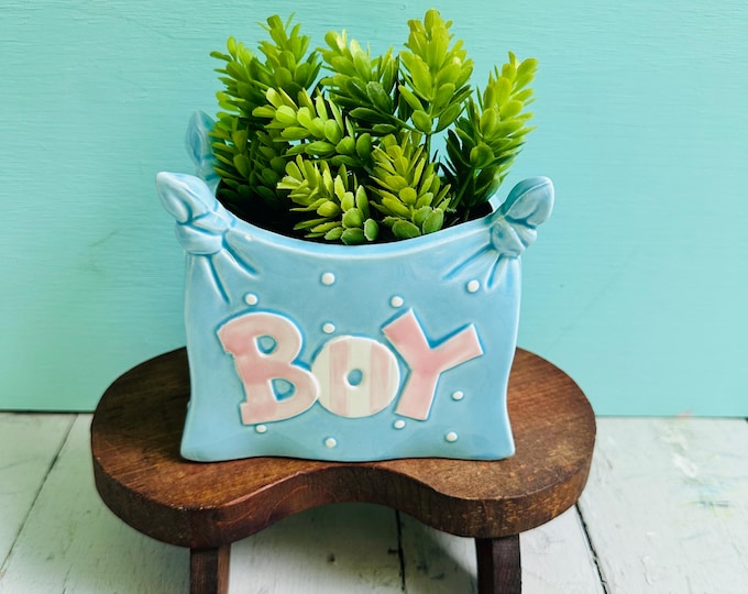 Vintage Lefton Baby Boy Planter Japan Nursery Vase Blue Pink Ceramic Baby Shower Decor Mid Century Nursery Planter