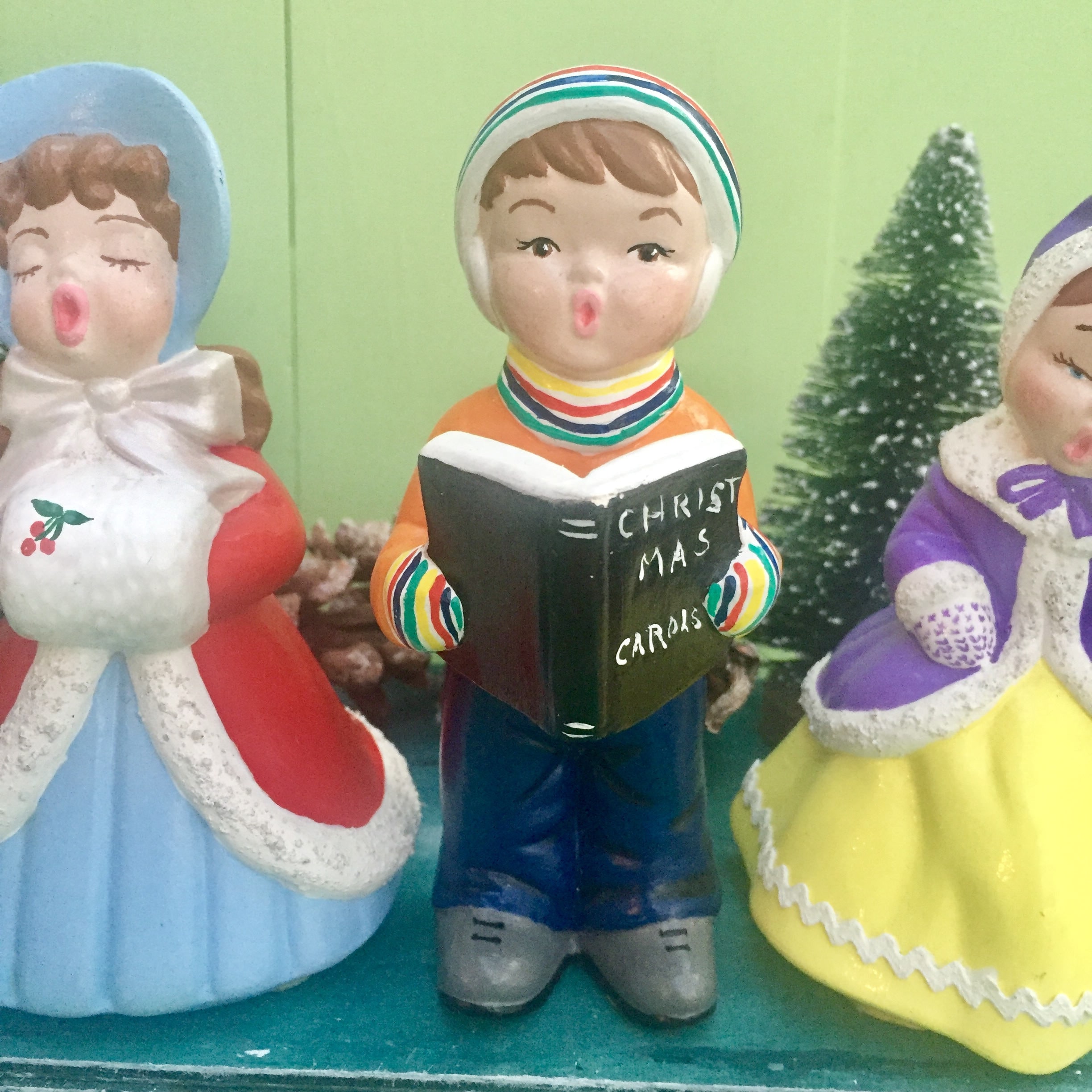 Vintage Christmas Caroler Figurines, Set of Four, Vintage 1970s Christmas Decor, Vintage