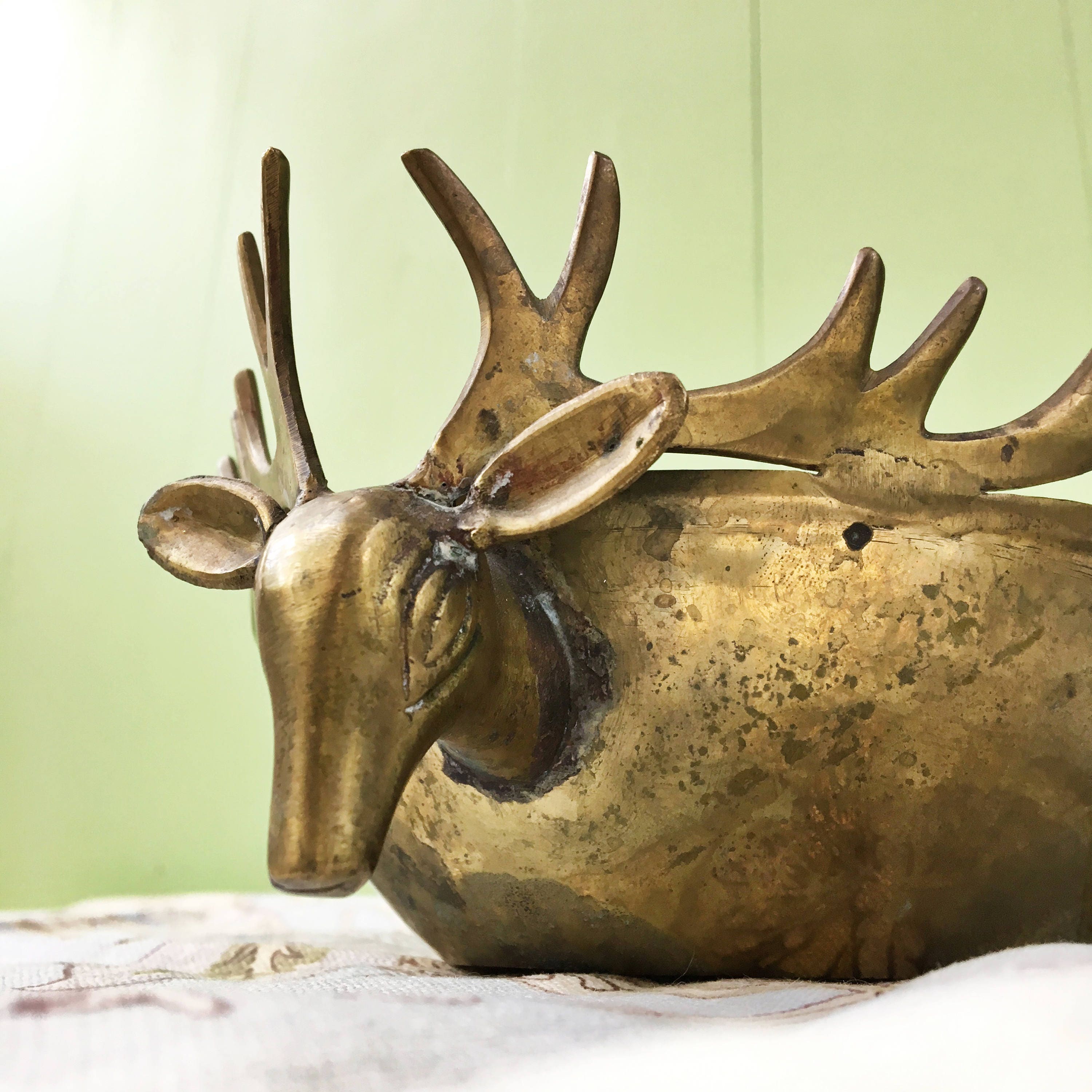 RESERVED for Leslie* Vintage Brass Deer Bowl, Brass Reindeer Bowl