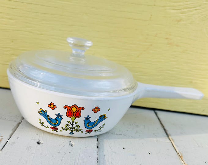 Vintage CorningWare Country Festival Saucepan with Pyrex Glass Lid