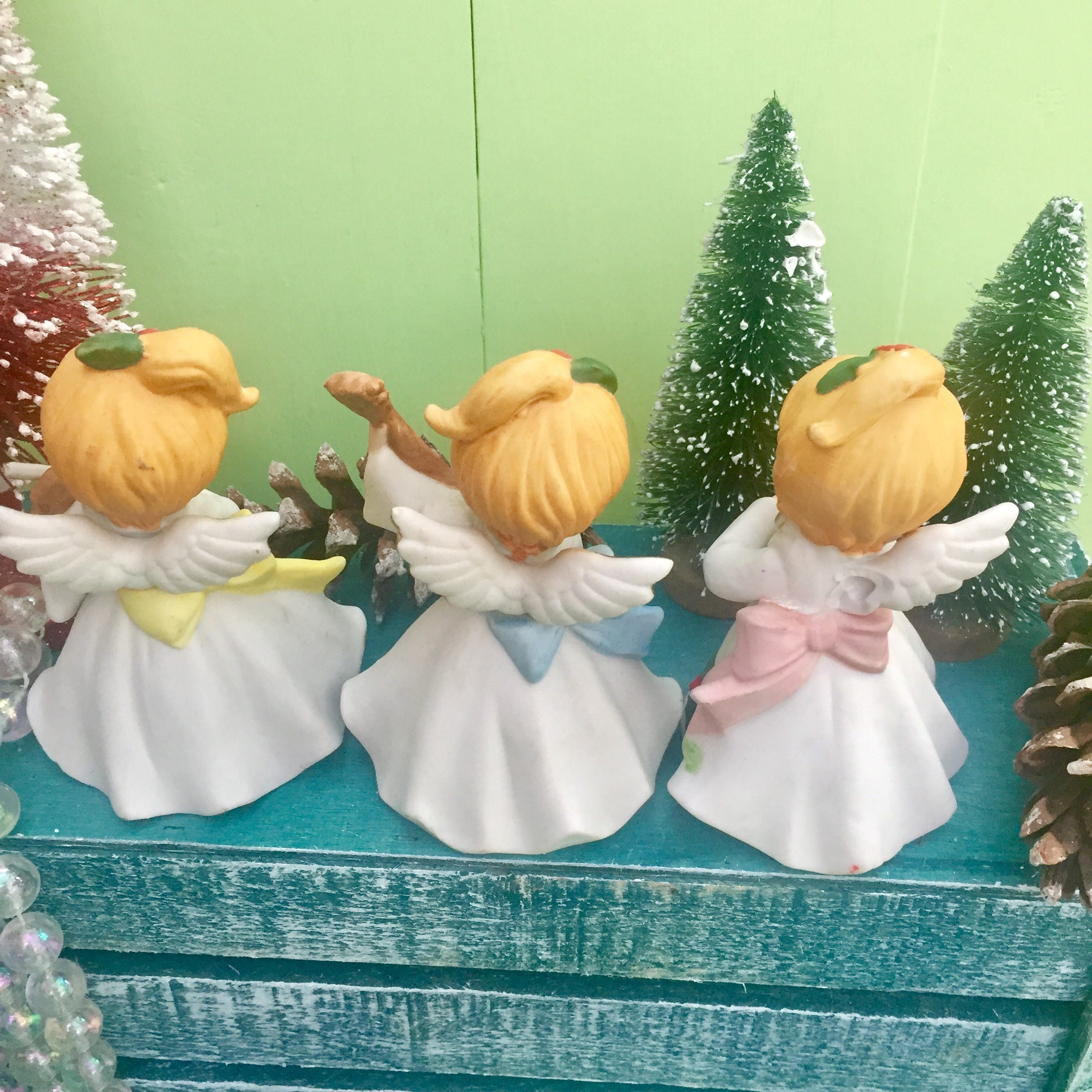 Vintage Christmas Angel Figurines, Set of Three, Vintage Christmas Angel Knick Knack, Homco 