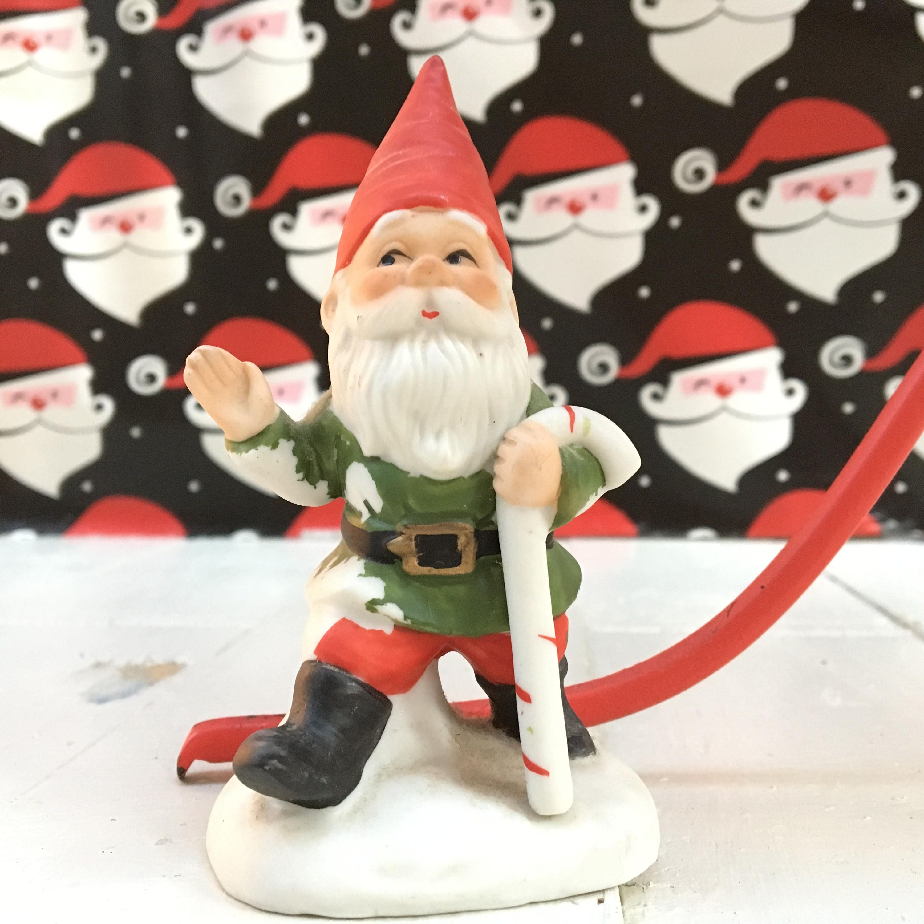 Vintage Santa Gnome, Set of Two, Vintage Gnome Figurine, Vintage