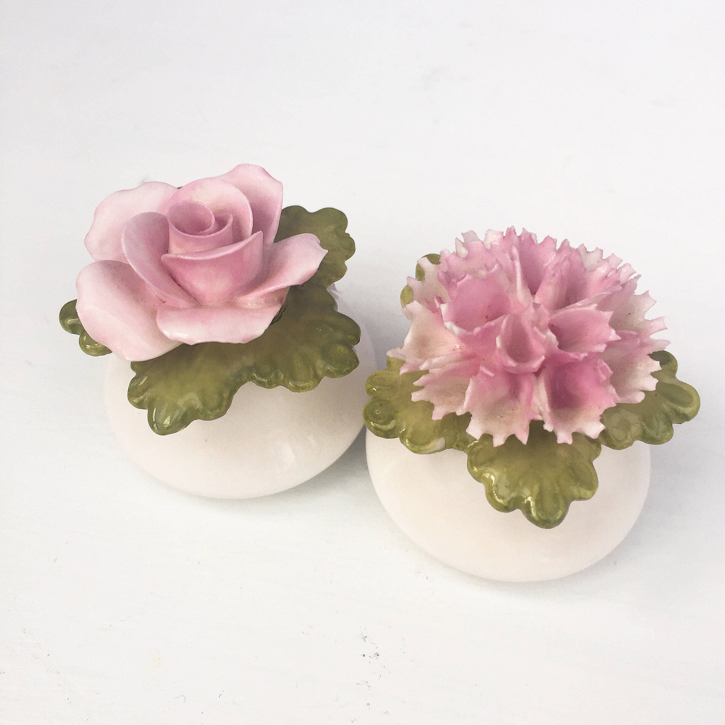 Vintage Flower Salt and Pepper Shakers, Rose and Carnation Salt and