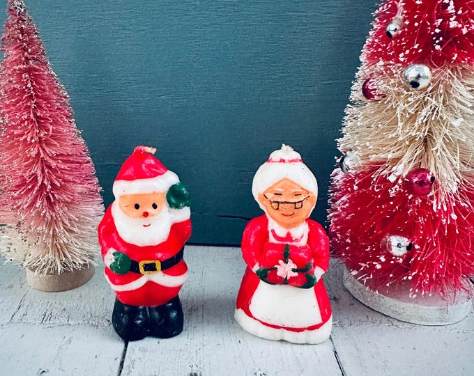 Vintage Santa and Mrs Claus Candle Set Vintage Christmas Candles Holiday Candle Set Xmas Display Candles