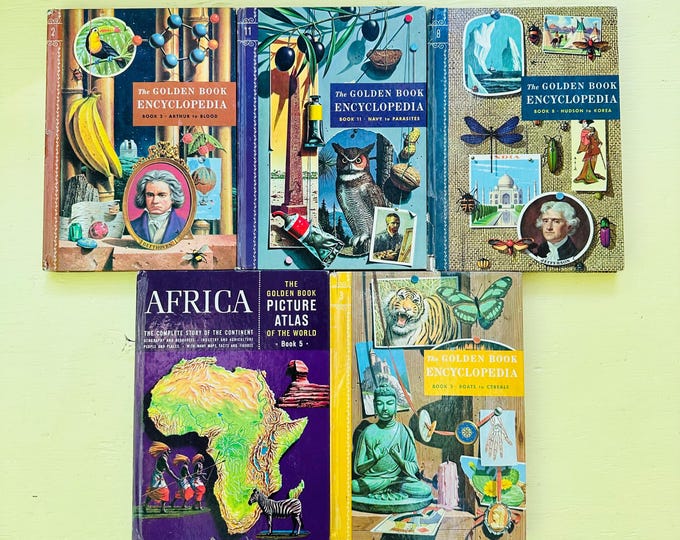 Vintage Golden Book Encyclopedia Lot 1960 Mid Century Children's Reference Books Color Illustrated Educational Books Bookshelf Decor