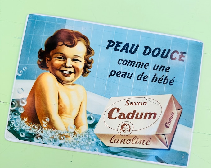 Vintage Soap Advertising Tin Postcard, Savon Cadum Lanoline, Vintage French Postcard Tin, Vintage Baby Wall Decor, Vintage French Baby