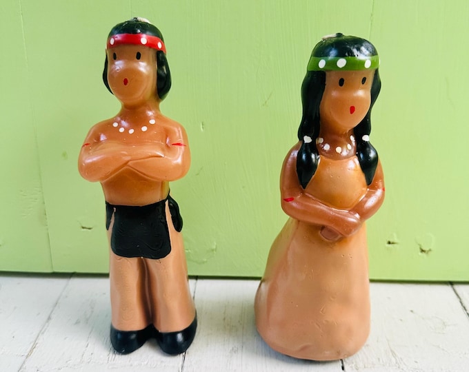 Vintage Native American Indian Gurley Candles Set of Two Large Native American Pair Candles Man Woman Large 7 inch Candles