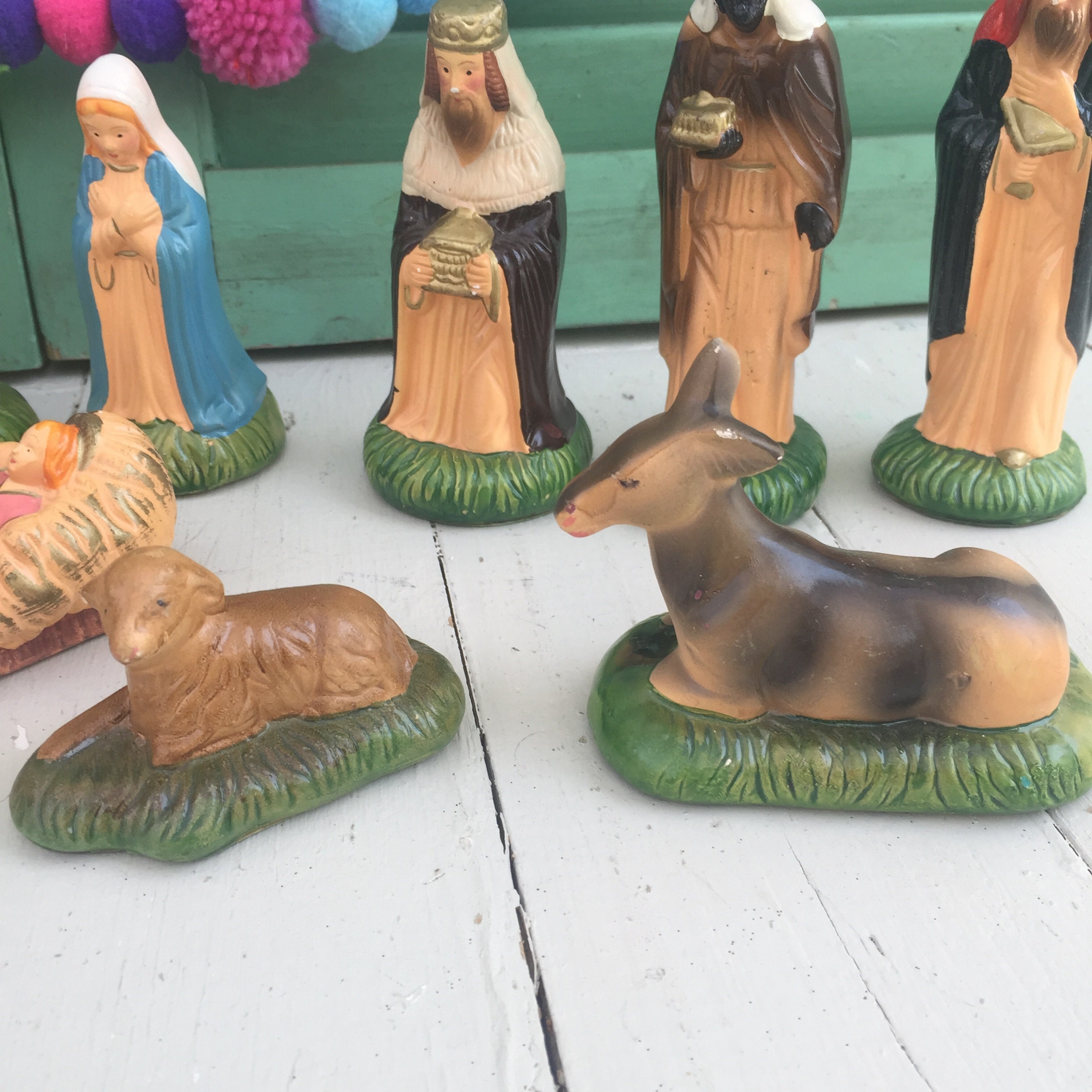 Vintage Chalkware Nativity Pieces, Vintage Nativity Set, Vintage