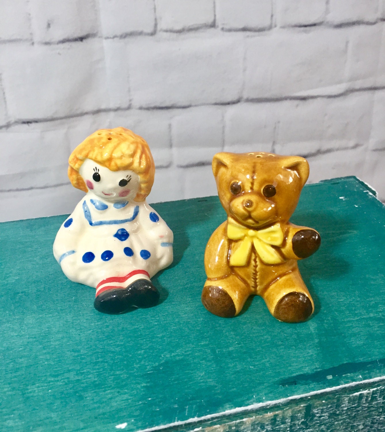 Vintage 1970s Avon Raggedy Ann and Teddy Bear Salt and Pepper Shakers