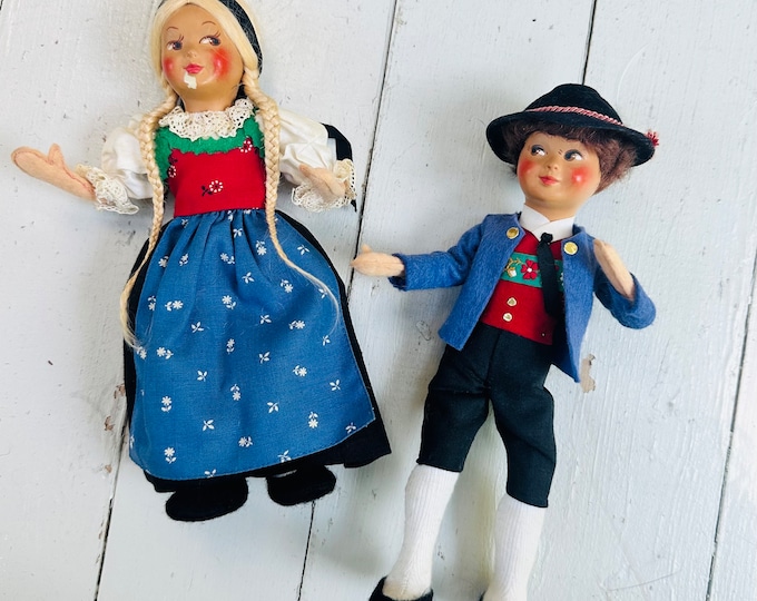 Vintage Mid Century Austrian Baitz Dolls, Toni and Tirol Dolls, Rare Austrian Dolls, Vintage boy and girl dolls, collectible  dolls