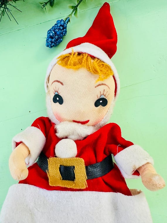 クリスマスタンブリングピクシー　サンタガール　1960年代　ヴィンテージ ヴィンテージ ミッドセンチュリー クリスマス ピクシー人形 8.5 インチ