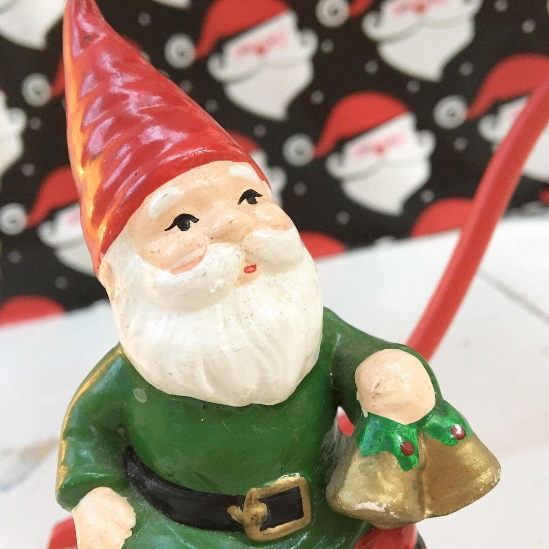 Vintage Santa Gnome, Set of Two, Vintage Gnome Figurine, Vintage