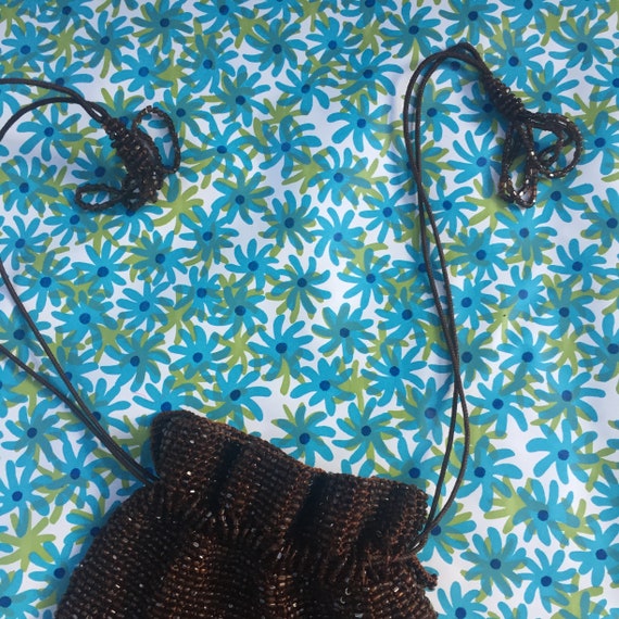 Antique 1920s Beaded Drawstring Purse, Vintage Fl… - image 4