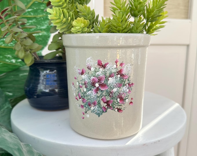 Vintage Jar Crock, Hand Painted Purple Bouquet, RRP Co Roseville USA, 1 Quart Kitchen Crock