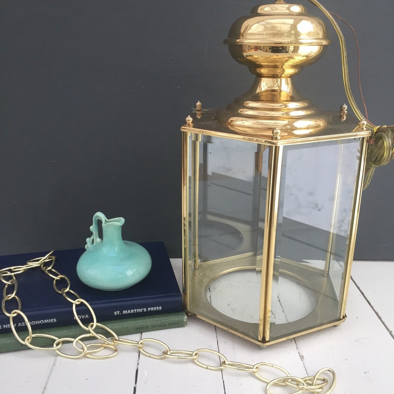Vintage Glass Pendant Hanging Lamp Brass And Image 0