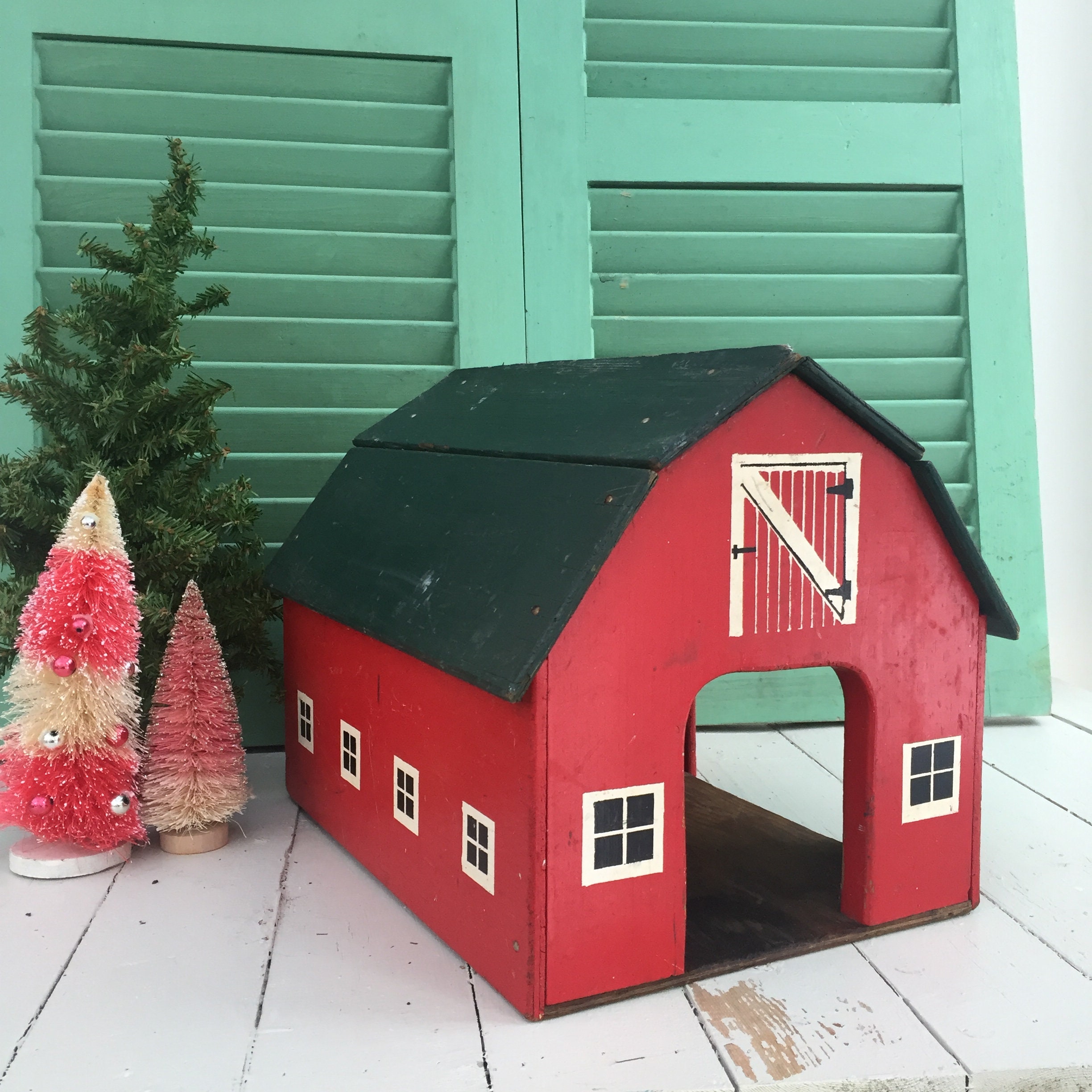 Vintage 1950s Toy Barn, Vintage Wooden Toy Barn, Mid Century