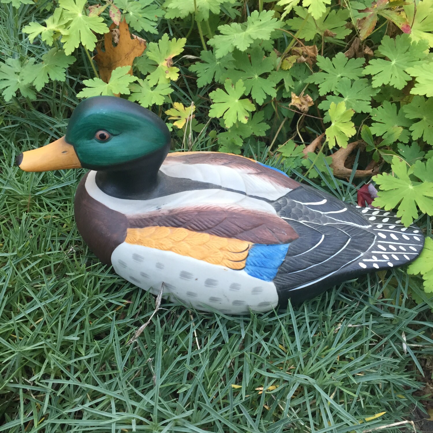 Vintage Duck Figurine, Male Mallard Decoy, Duck Decor, Flambro Fine