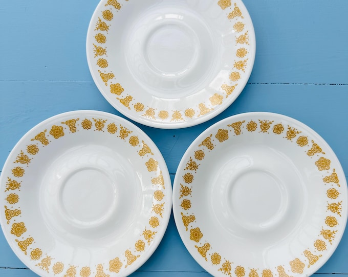 Vintage 1970's Corelle Butterfly Gold Saucers, Set of Three