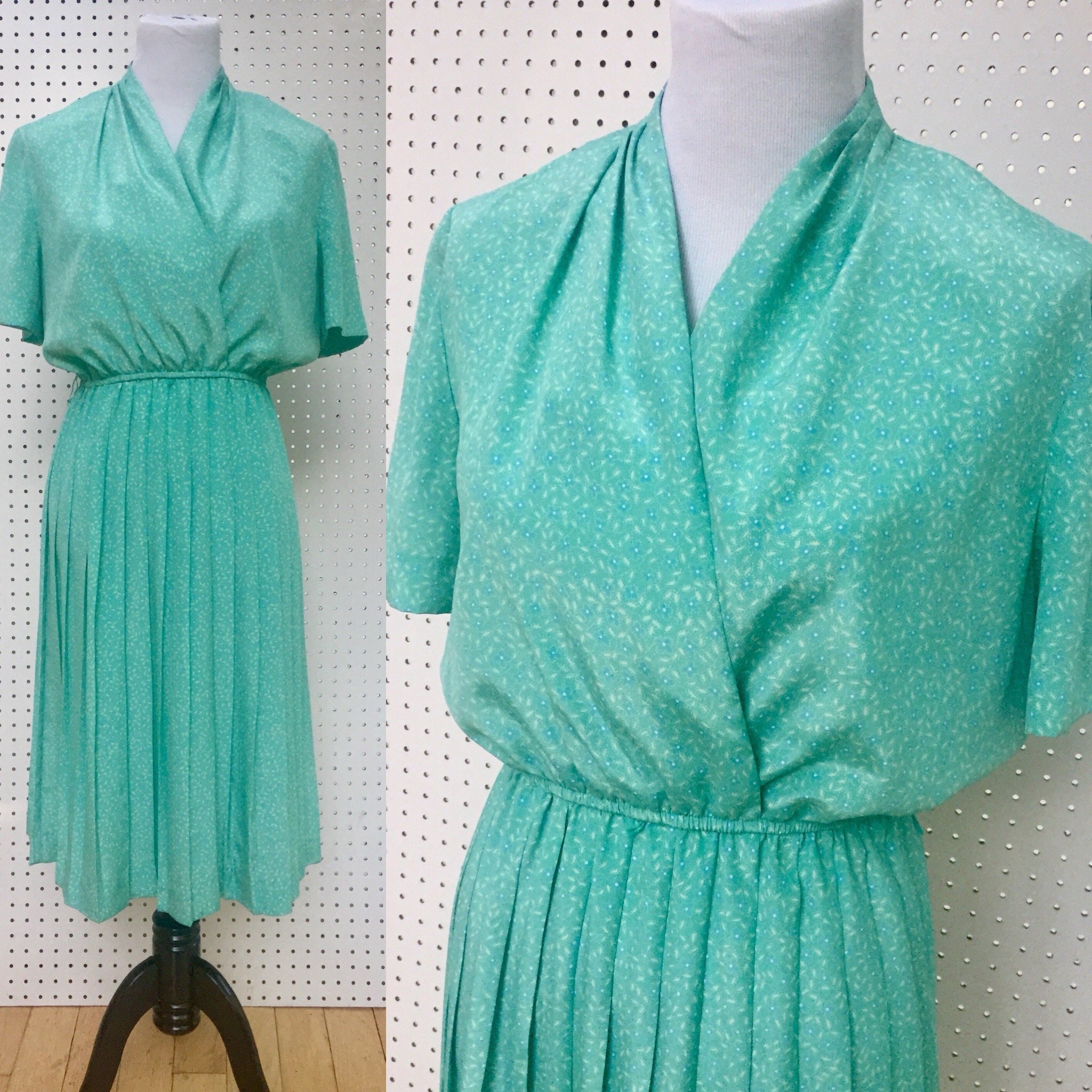 Vintage Leslie Fay Dress, Women's Size 8, Vintage Midi-Dress, Mint Green Vintage Dress, Vintage