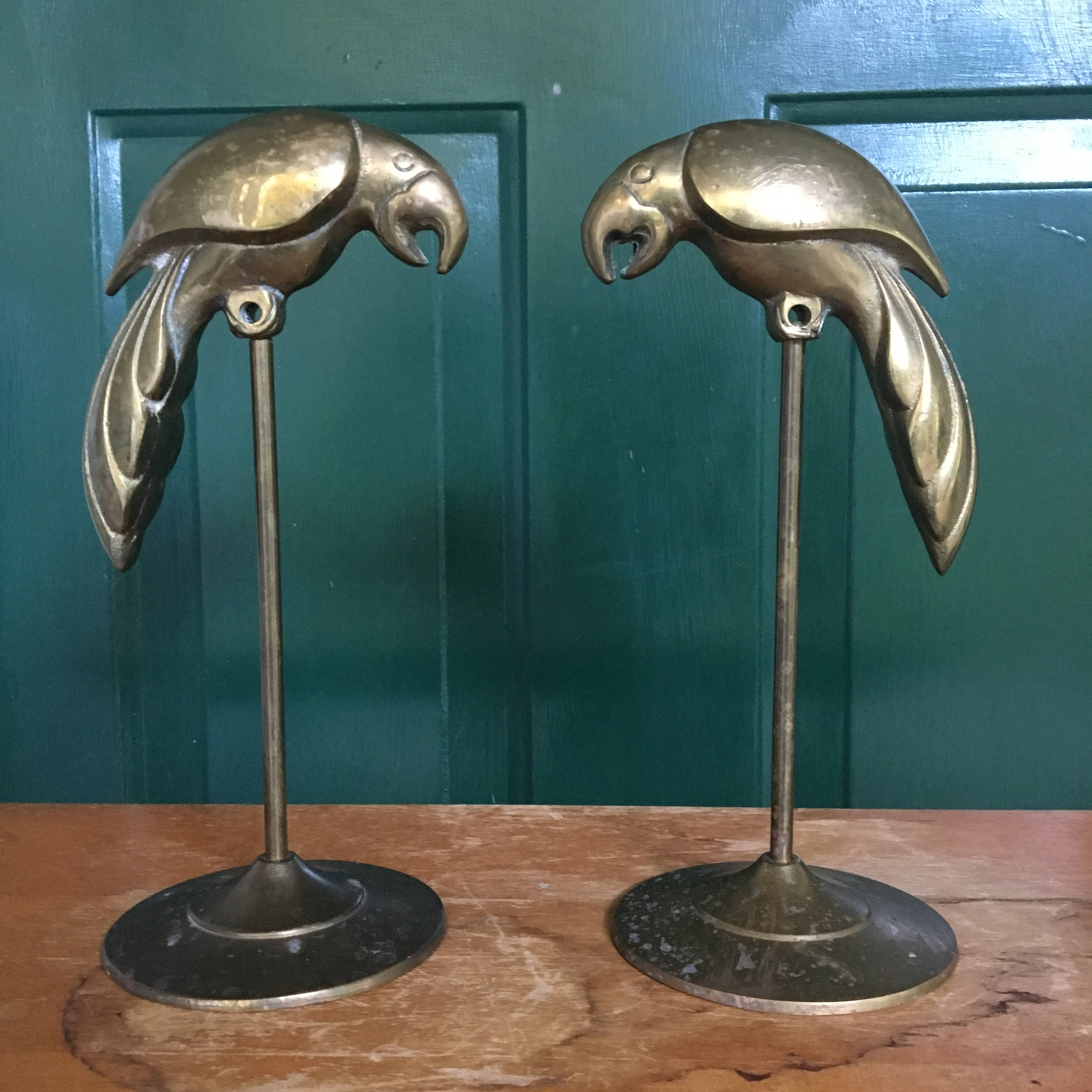 Vintage Brass Bird Decor, Set of Two, Vintage Brass Parrot, Vintage